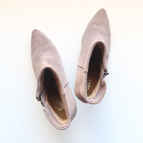 NEW Splendid Taupe Suede Leather Pointy Toe Chunky Heel Ankle Boots, Booties 9.5 - Picture 11 of 16